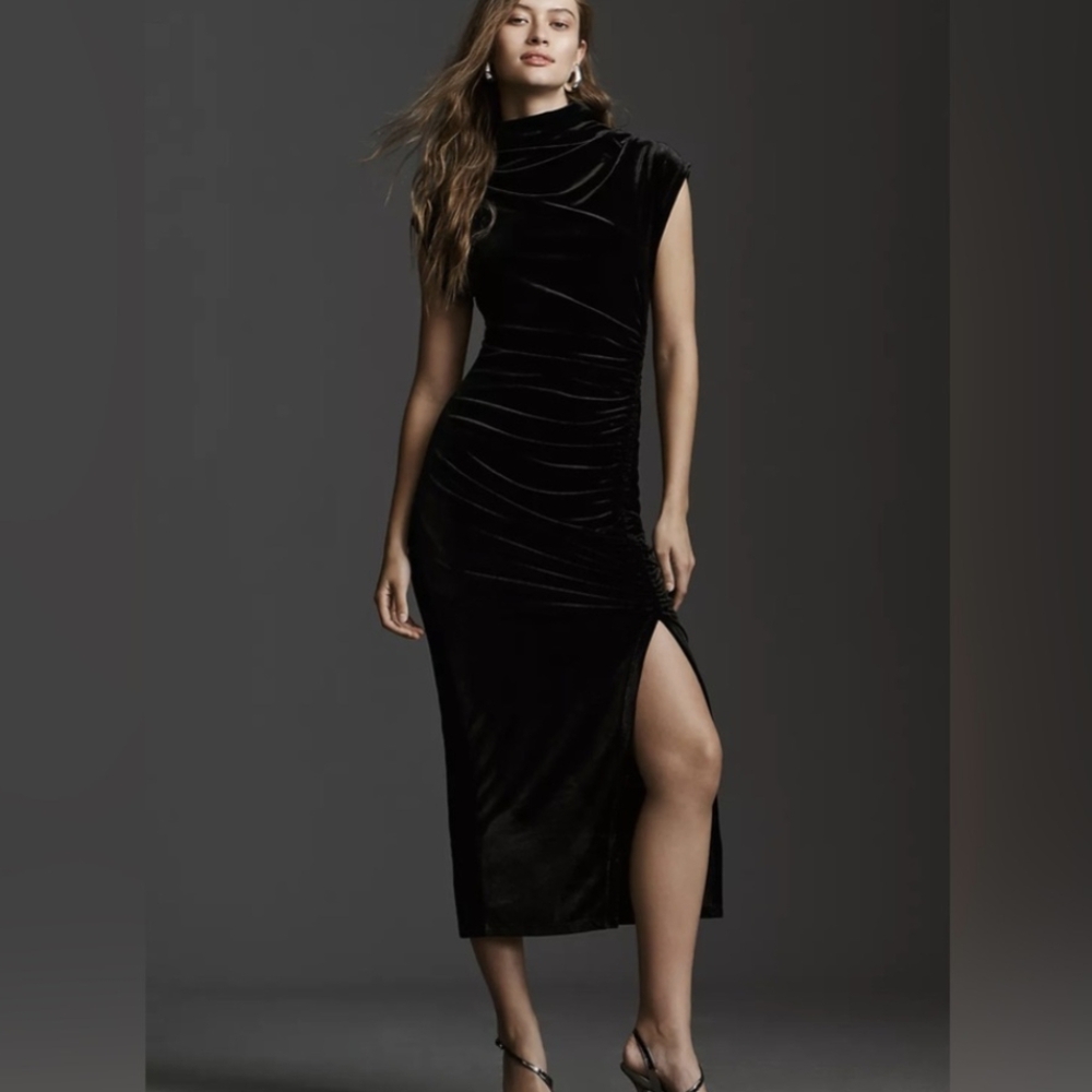 THE MAYA RUCHED COWL-NECK DRESS: STRETCH VELVET EDITION - 1x - NWT